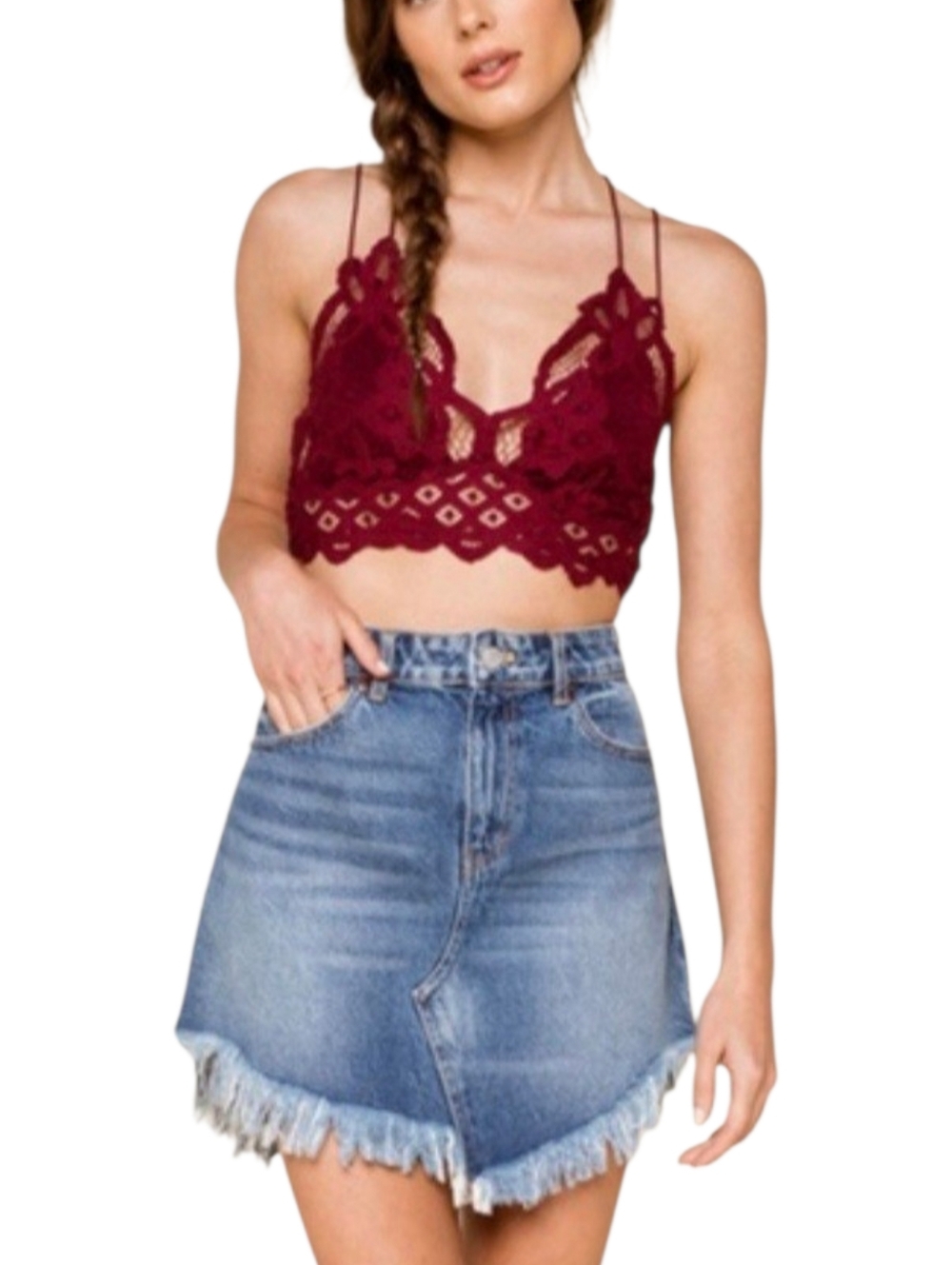 Free People We The Free Bailey Denim Mini Skirt Frayed Hem Medium Wash 26 NWT - Picture 2 of 12